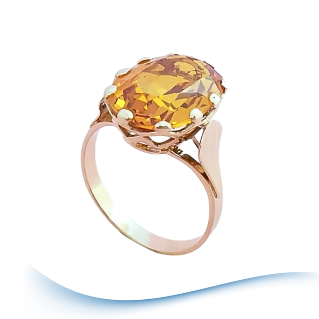 Bague Citrine Ambrée en solitaire - Or Jaune 18 K (750°/°°) 18 carats