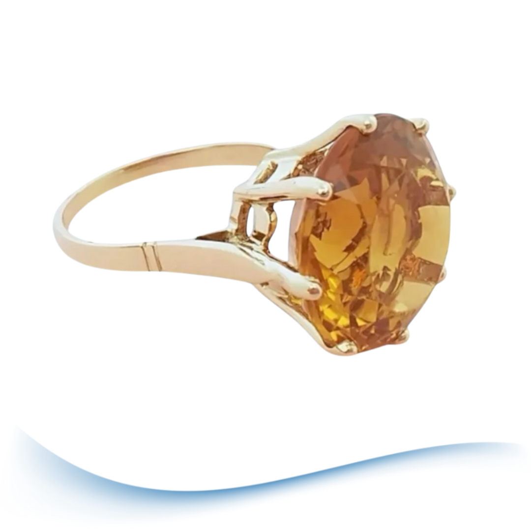 Bague Citrine Ambrée en solitaire - Or Jaune 18 K (750°/°°) 18 carats