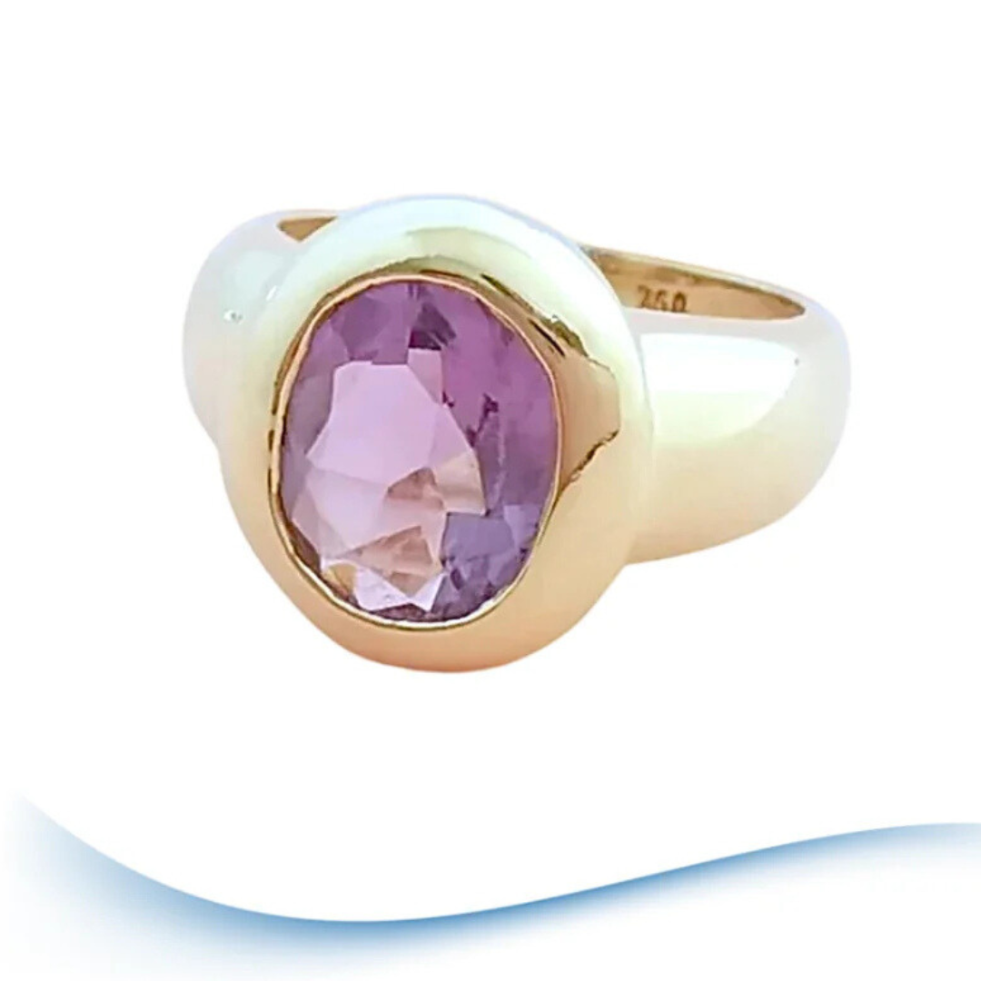 Bague Améthyste Ovale en Solitaire ( 9,27 gr ) Or Jaune 18 K (750°/°°) 18 carats