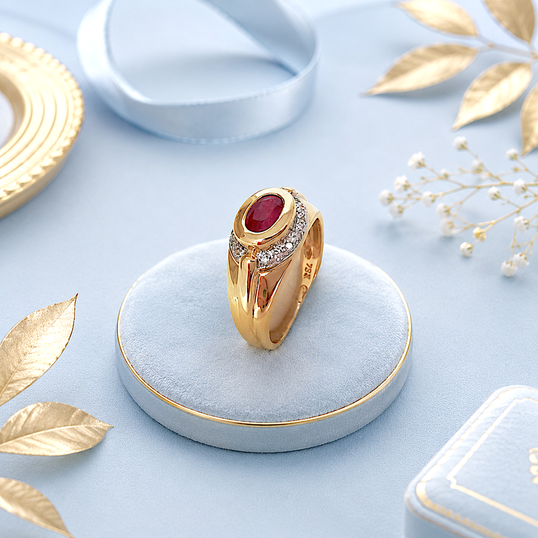 Bague rubis diamants or 18 carats vue  joaillerie seconde main