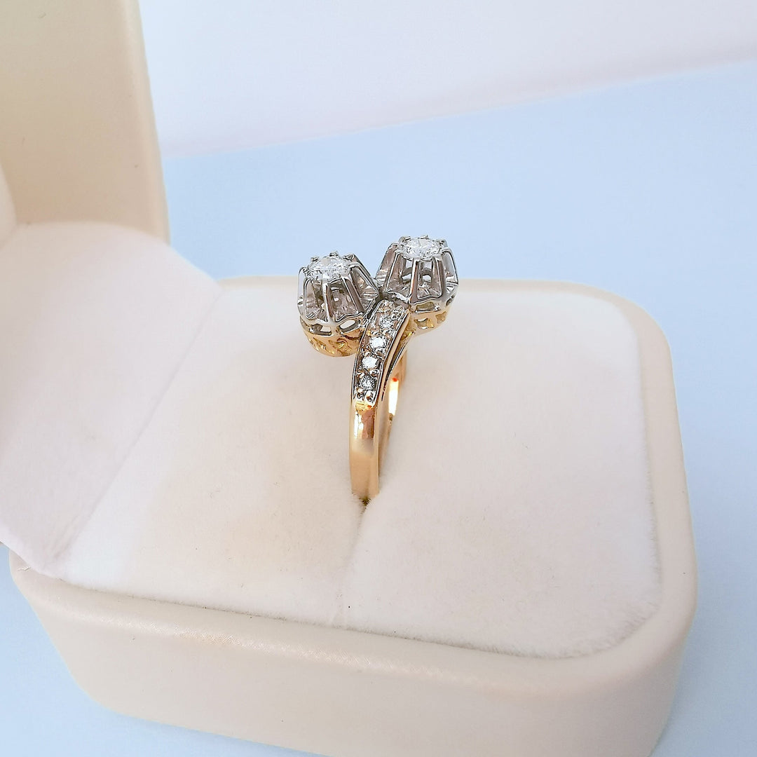Bague vintage or jaune 18 carats diamants d'occasion en écrin