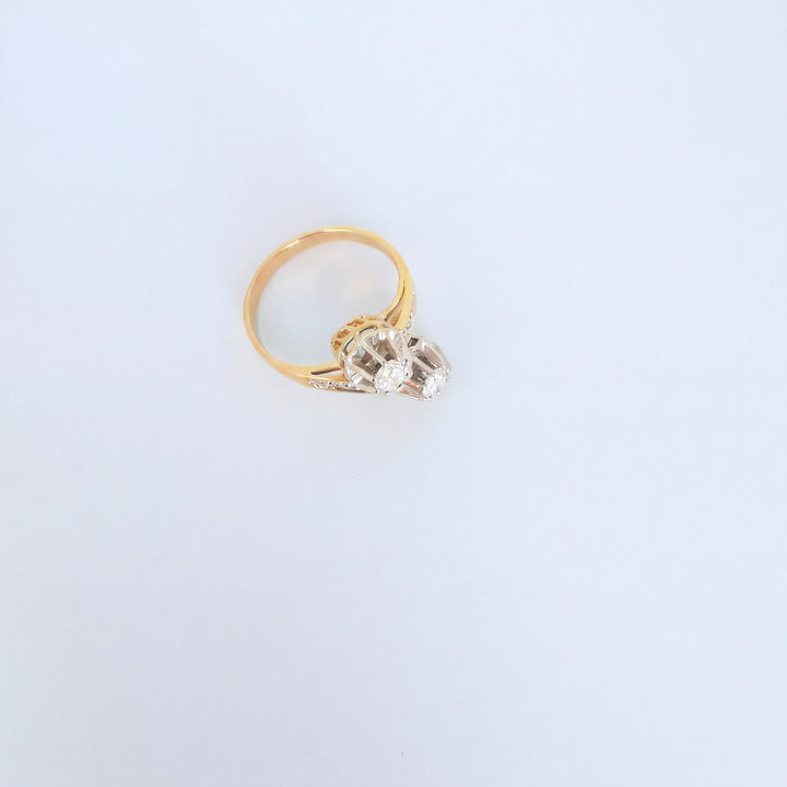 Bague vintage seconde main or 18K diamants, vue de dessus