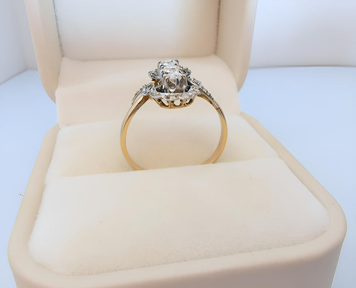 photo anneau bague ancienne diamants volutes arabesques or et platine