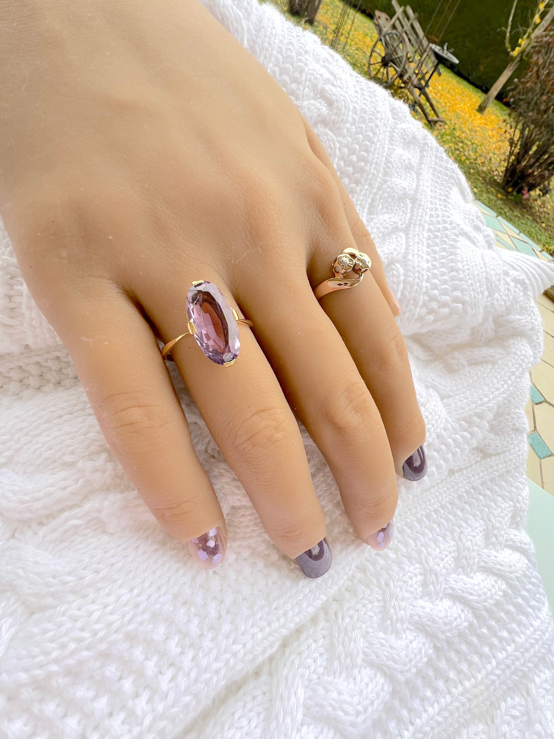 photo détaillée bague femme améthyste or 18 carats