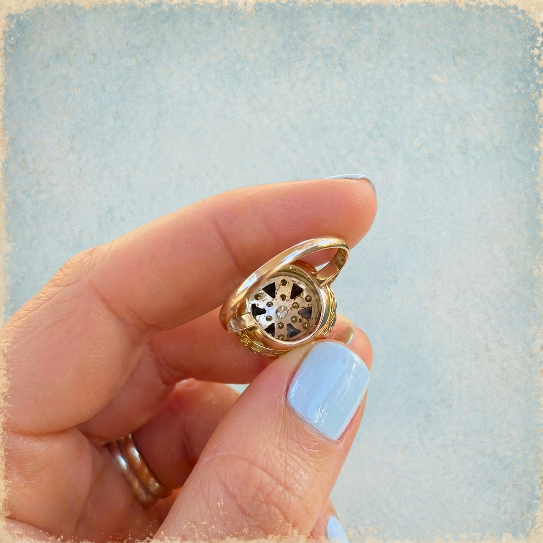 bague joaillerie saphirs diamants vintage or rose 18K  vue de l'intérieur
