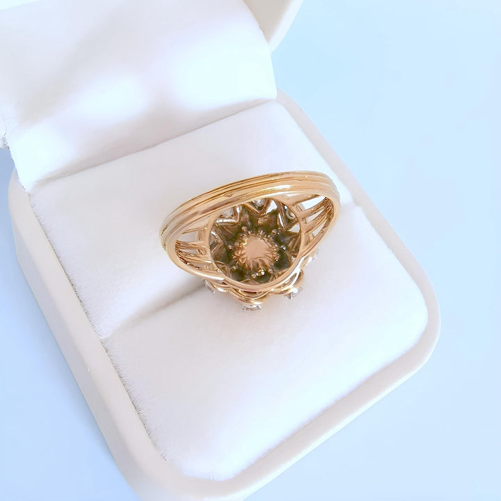 Bague ancienne des années 40-50 perle de culture et diamants or rose 18K et platine