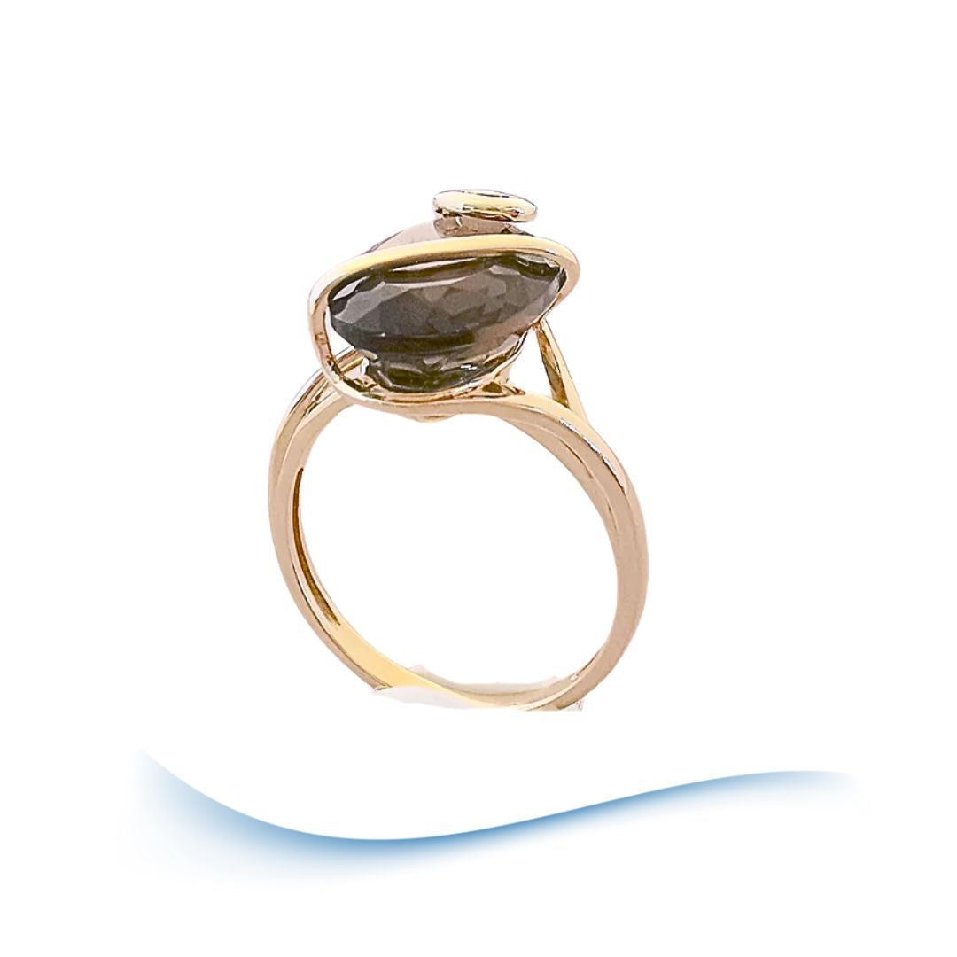 photo droite détaillée bague quartz fume joaillerie circulaire Valordiams