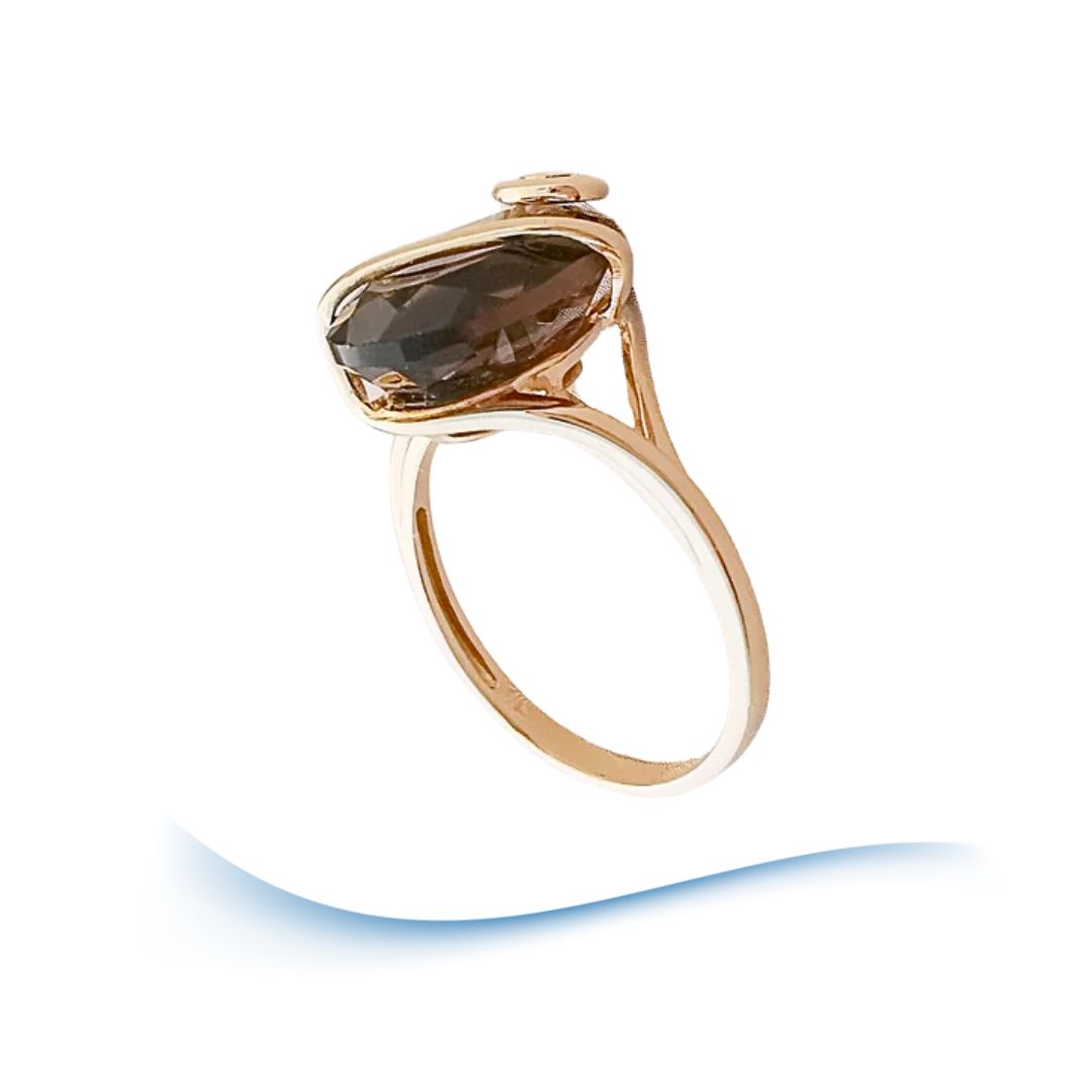 Photo angle latéral bague quartz fume joaillerie circulaire chez valordiams