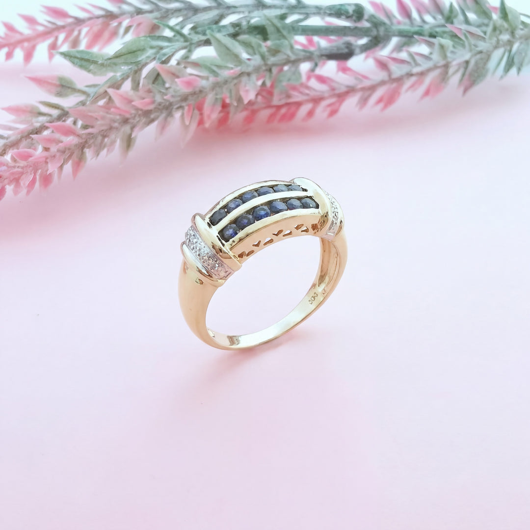 vue de l'ensemble bague saphirs diamants de seconde main or 18K