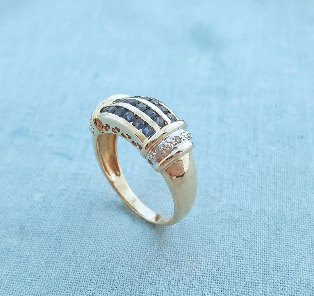 vue de la monture bague saphirs diamants occasion or 18K