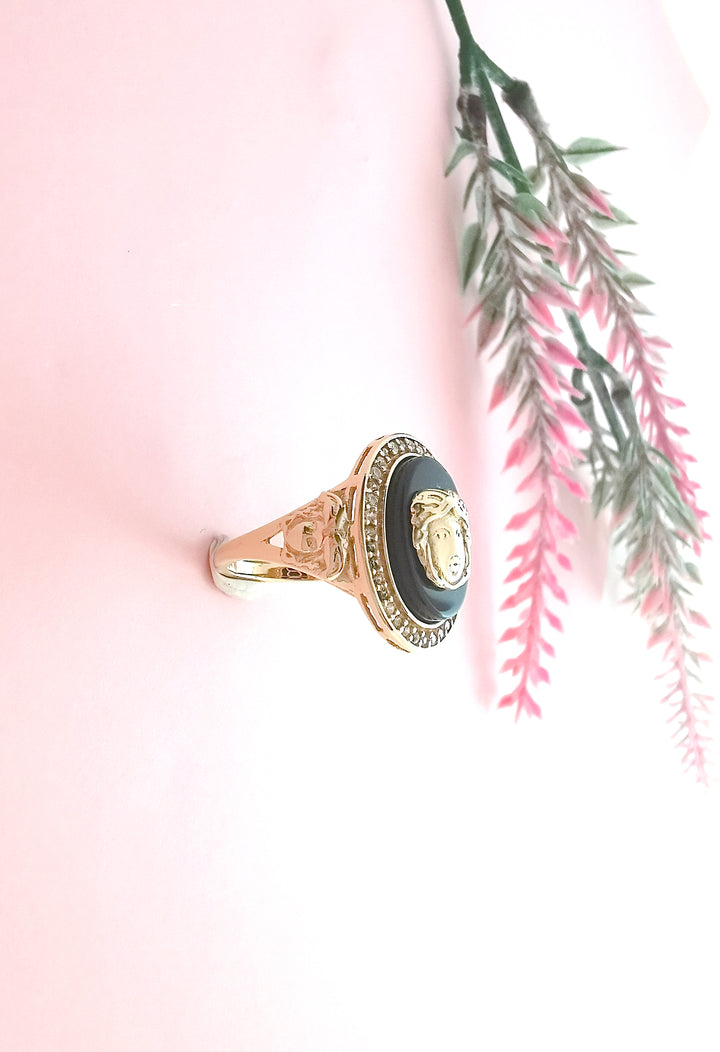 photo de profil bague unisexe tete de Gorgone sur Onyx Or Jaune 18 K