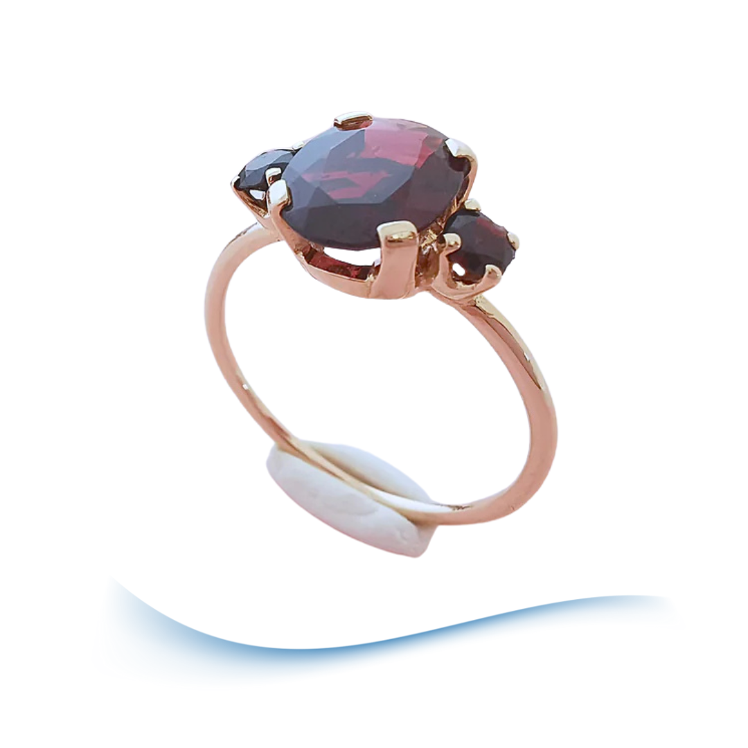 photo détaillée bijou femme bague grenats Or rose 18K