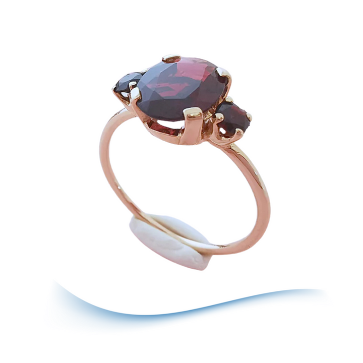 photo détaillée bijou femme bague grenats Or rose 18K
