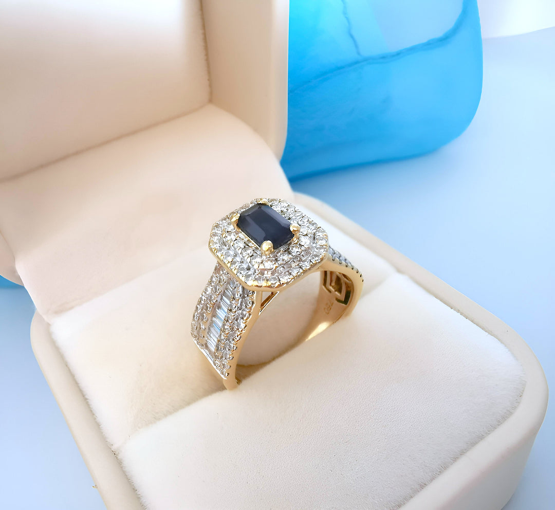 photo dans un écrin bijou femme saphir et diamants or 18K