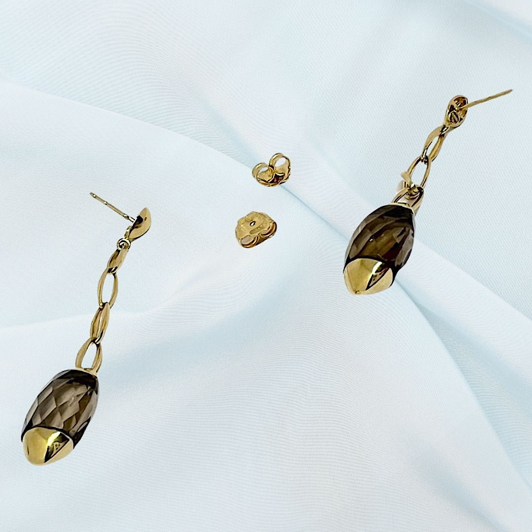 boucles d'oreilles de seconde main chimento en quartz fume or 18 carats