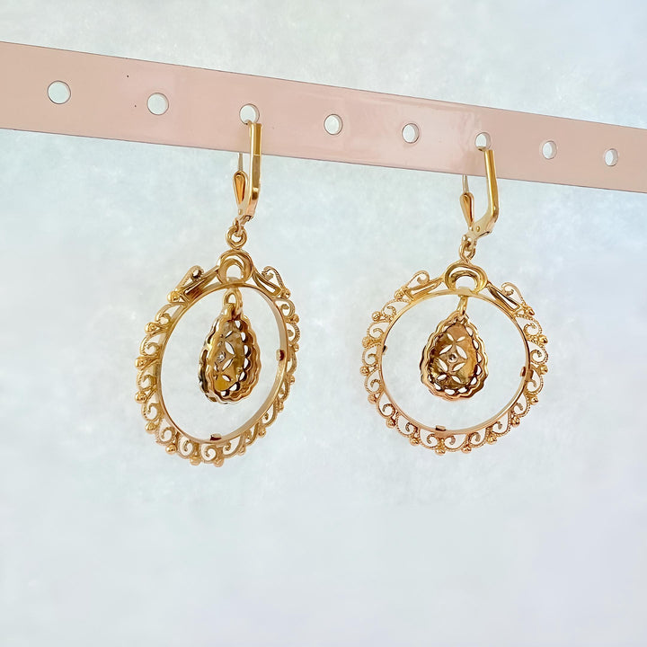Boucles d'oreilles orientales pendantes diamants Or 18 K (750/1000) 18 carats