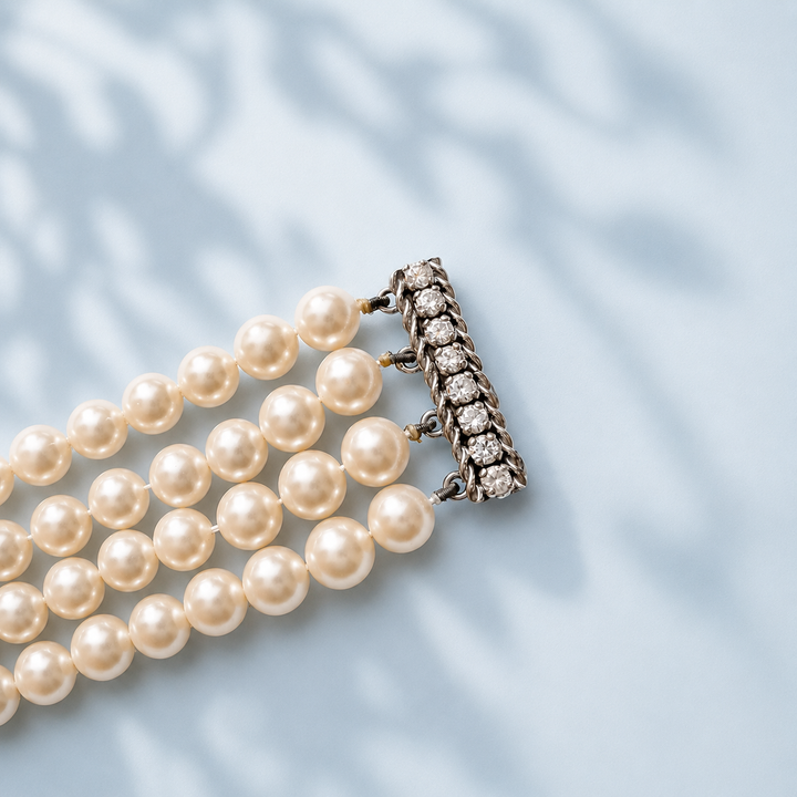 Fermoir or gris 18K et diamants, bracelet perles de culture joaillerie française — Valordiams