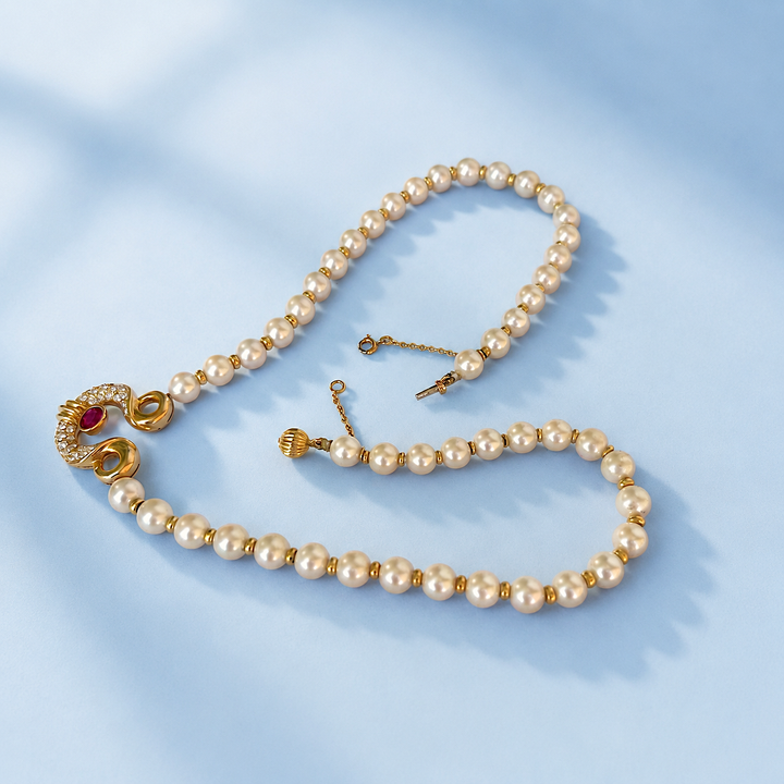 Collier perles de culture or jaune 18K – fermoir boule ouvert, joaillerie occasion
