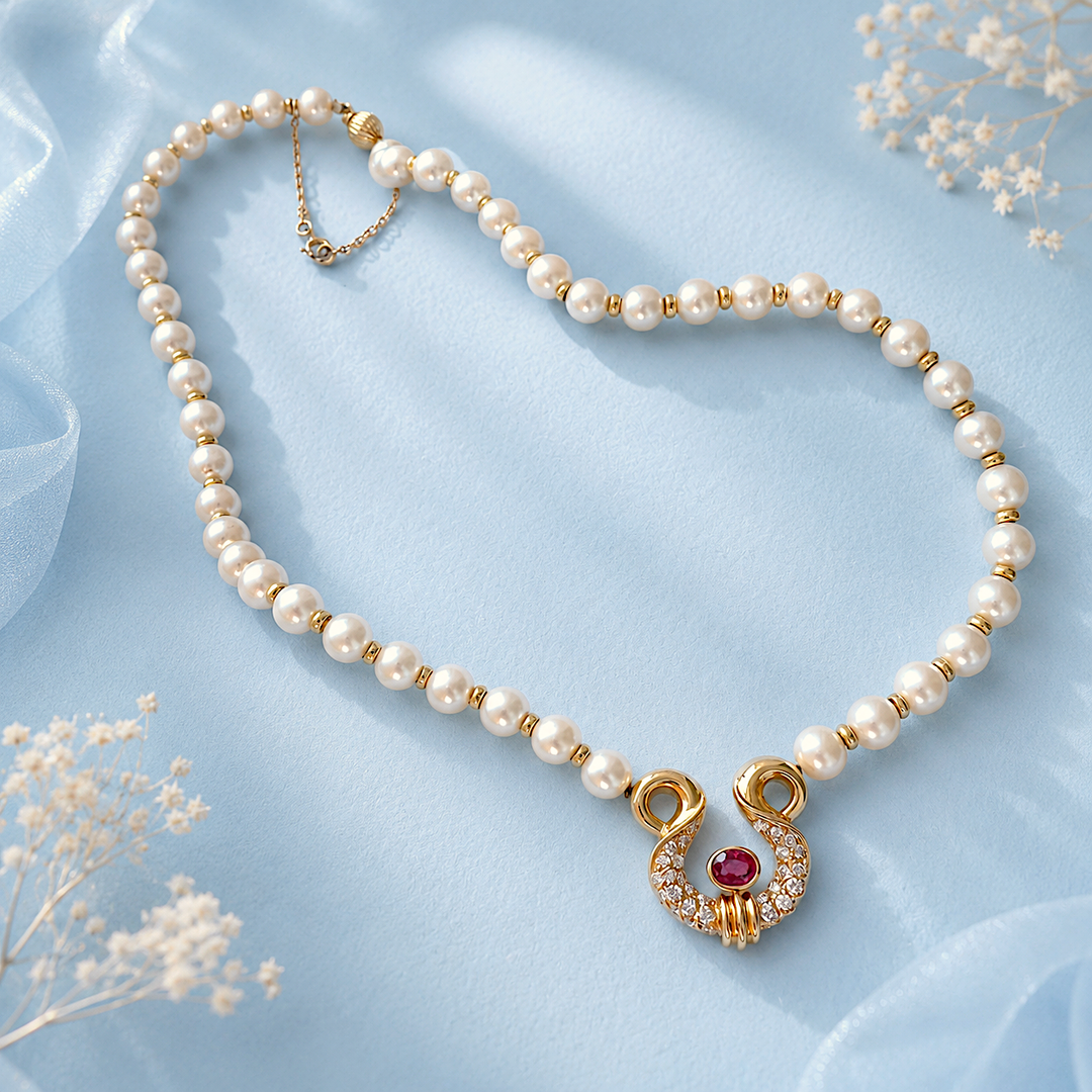 Collier perles de culture or jaune 18K – fermoir boule or 18 carats