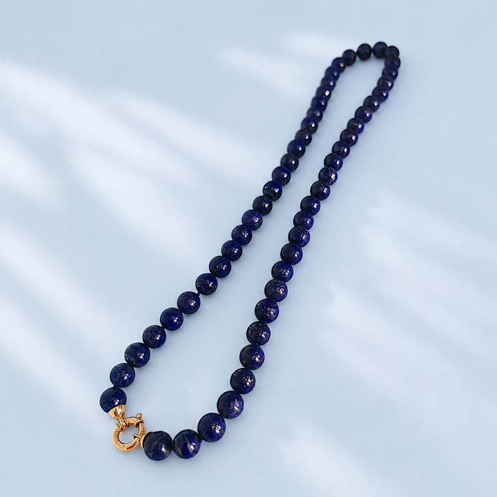 Collier en perles de lapis-lazuli bleu avec fermoir en or jaune 18 carats, bijou neuf