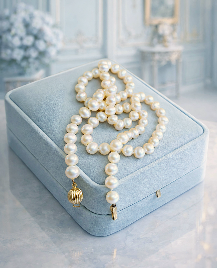 vue du fermoir collier or 18K et perles de culture