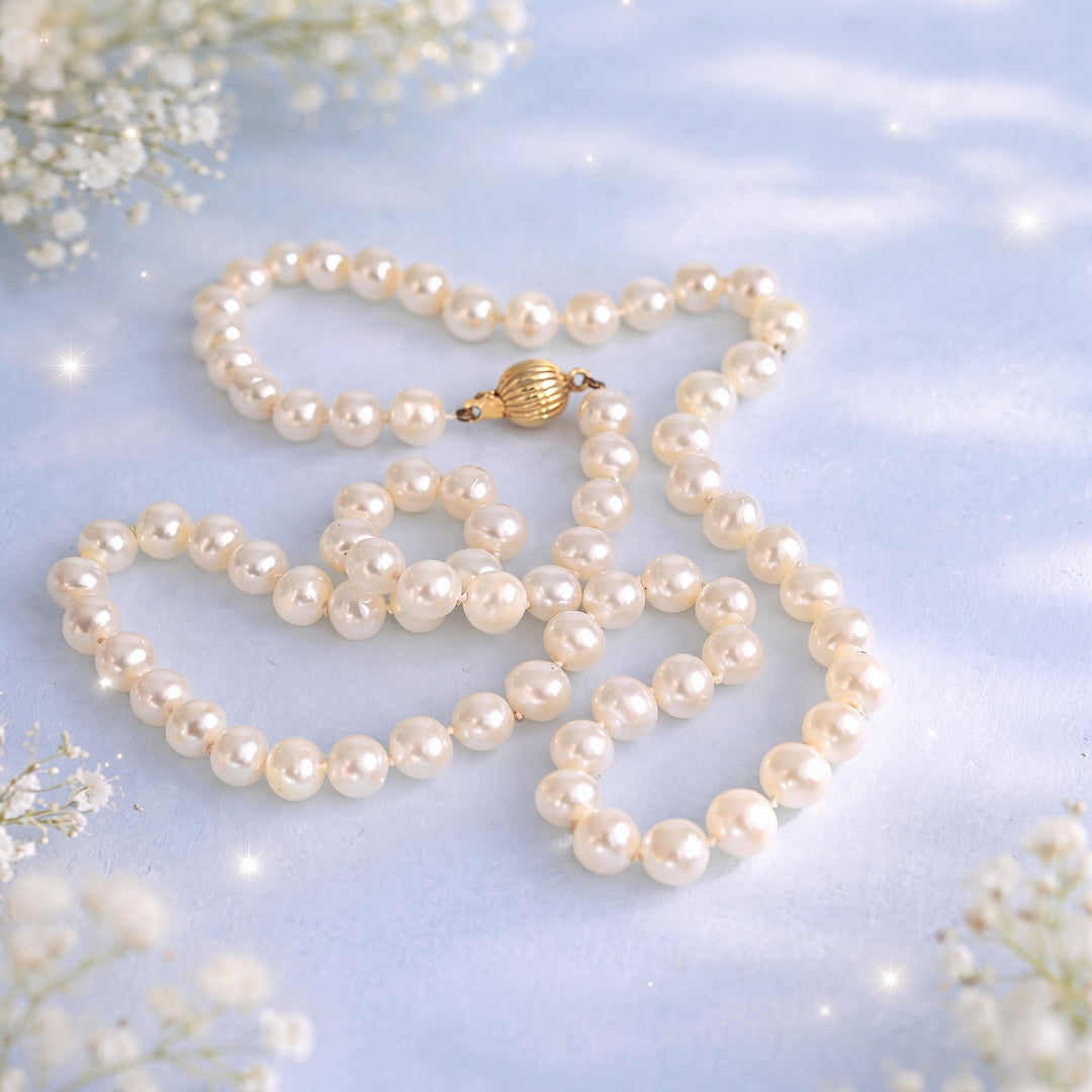 photo en macro collier perles de culture or jaune 18K