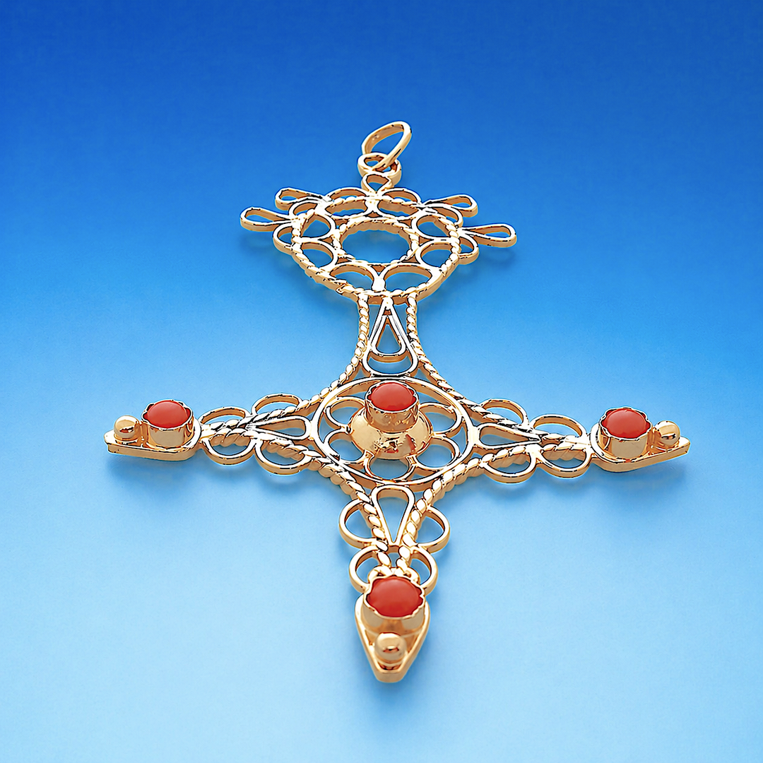 croix du sud pendentif or 18 carats et corail vue en photo de la monture