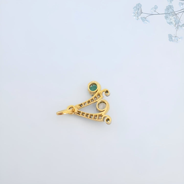 Pendentif ancien belle époque émeraude et diamants sur or 18K et platine (950°/°°)