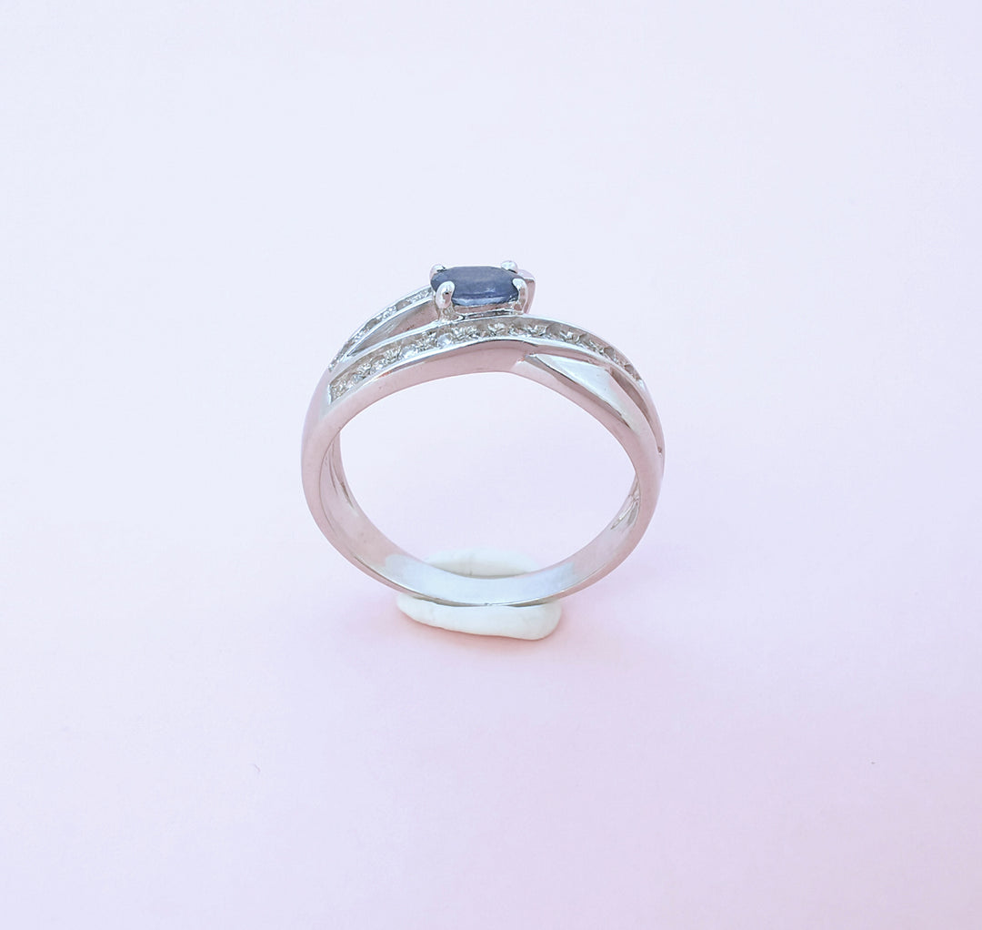 joaillerie circulaire Bague Saphir et Diamants Or Blanc 18 carats