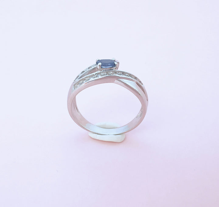 joaillerie circulaire Bague Saphir et Diamants Or Blanc 18 carats