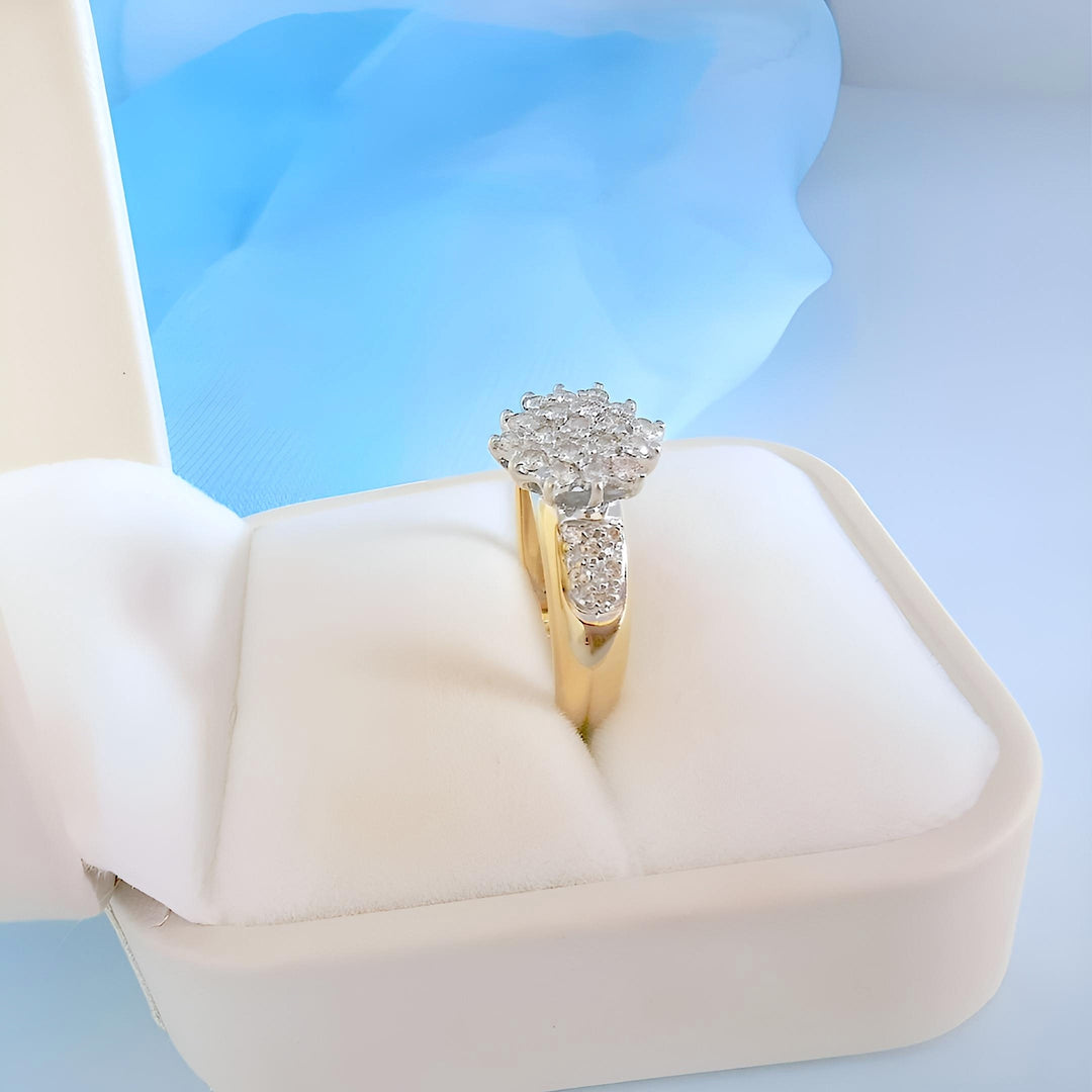 photo en biais joaillerie circulaire boutique valordiams bague fleur or 18K diamants 