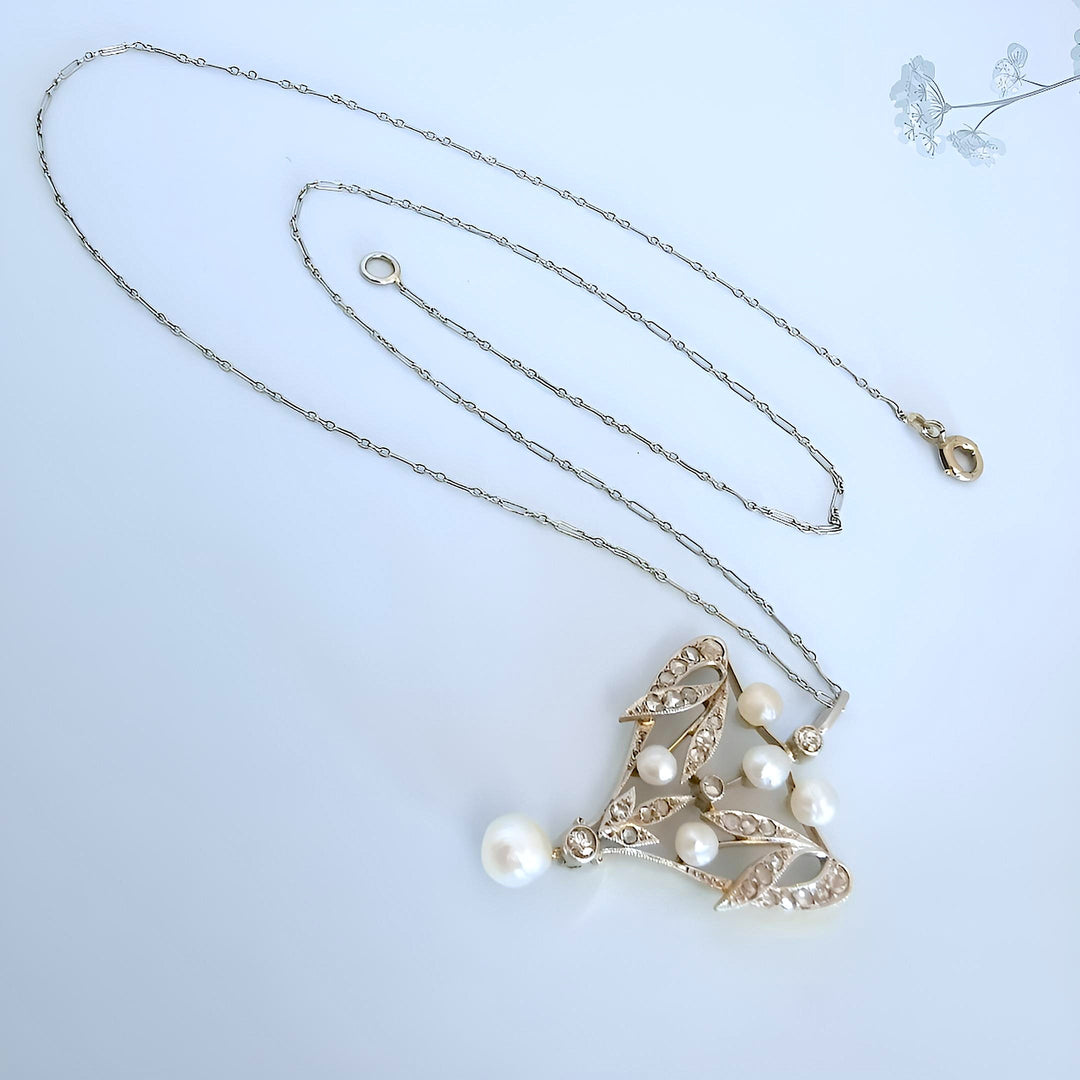 Ensemble collier joaillerie de luxe seconde main — pendentif perles fines 1900