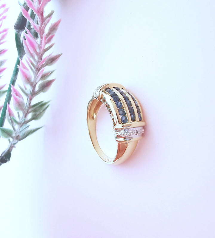 photo en biais joaillerie de seconde main Bague  femme Saphirs et Diamants Or jaune