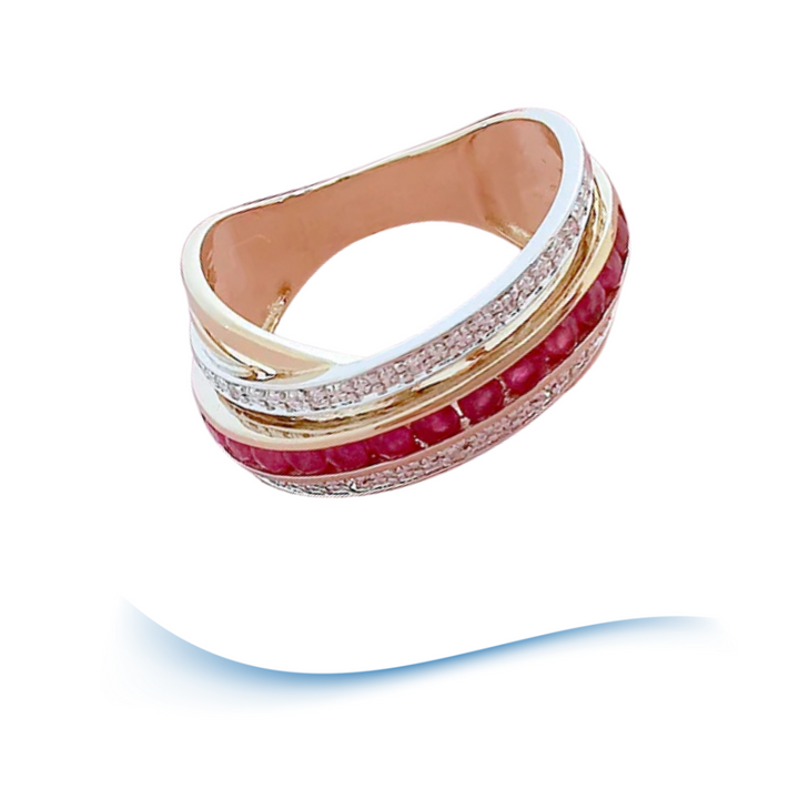 détails à plat joaillerie de seconde main bague rubis diamants or 18 carats