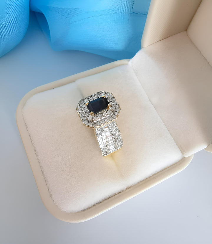 photo du saphir en macro joaillerie de seconde main saphir diamants or 18K