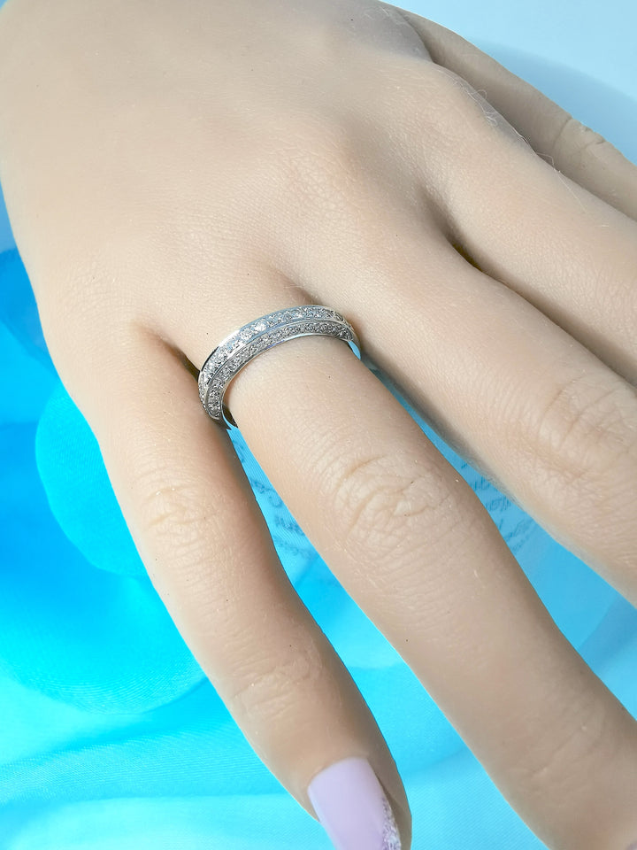 vue détaillée des tranches joaillerie seconde main bague jonc diamants or blanc 18 carats