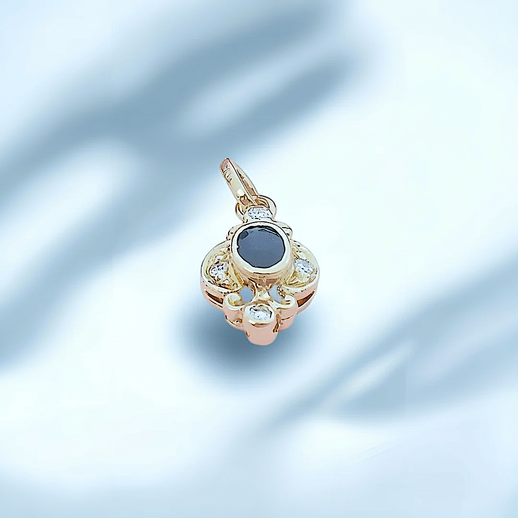vue de la monture pendentif bijou femme saphir diamants or jaune 18K
