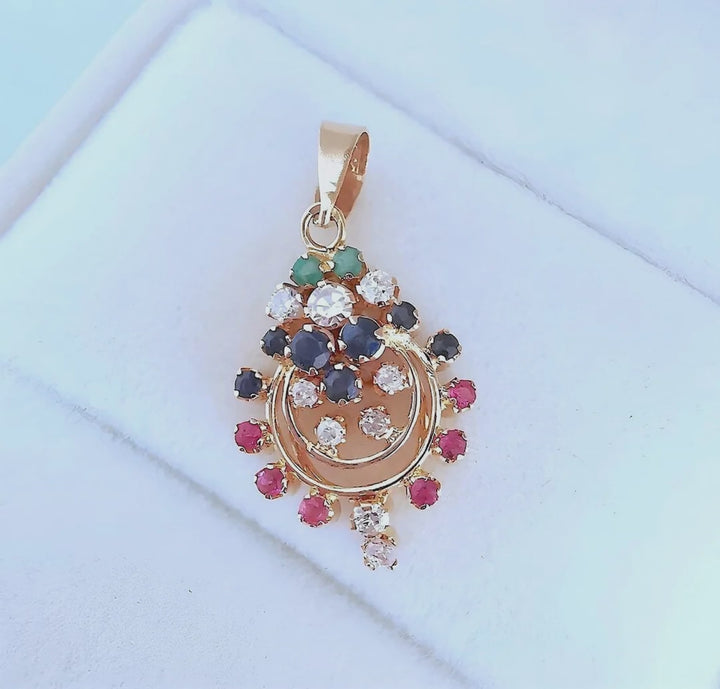 Pendentif émeraudes - saphirs - rubis - diamants Or jaune 18K ( 750/1000) 18 carats