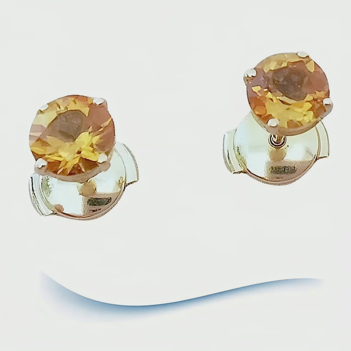 Boucles d’oreilles puces en Or Jaune 18 K – Citrines rondes facettées