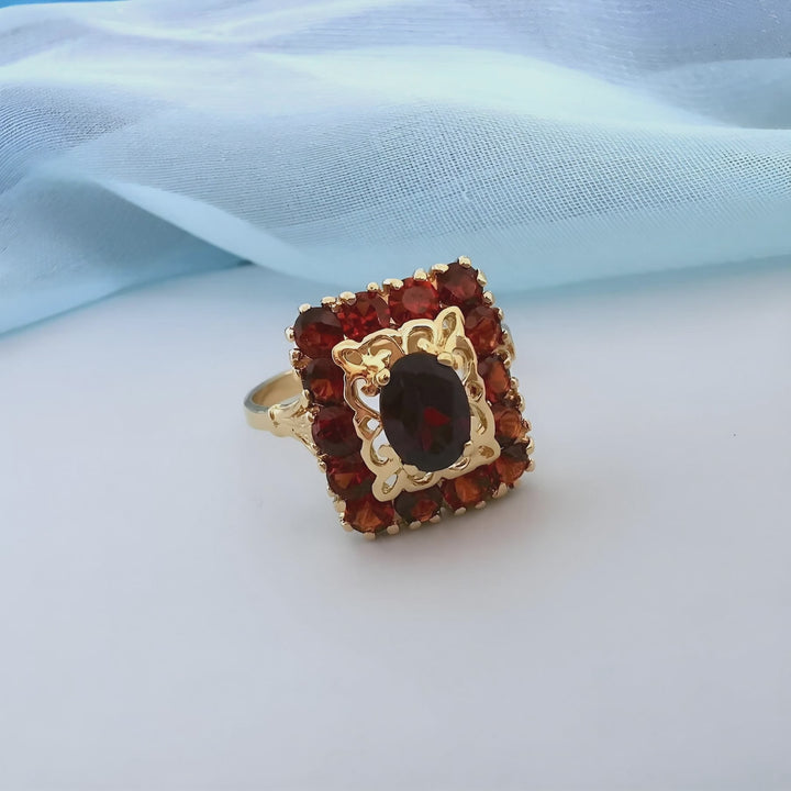 photo en macro Bague grenats Or jaune 18K (750/1000) 18 carats