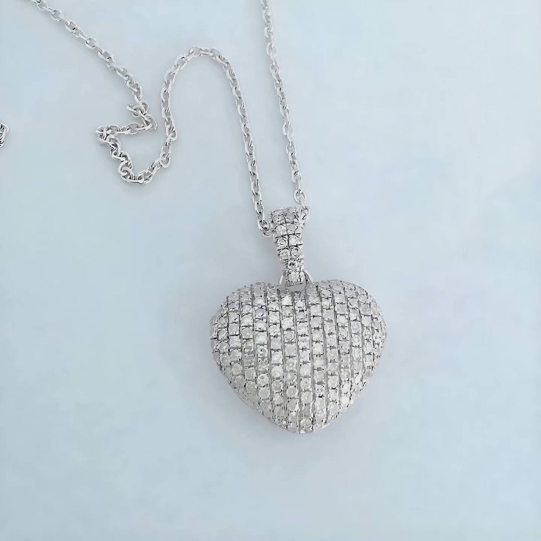 Collier cœur pavé de diamants Or blanc 18K (750/1000) Signé MATY