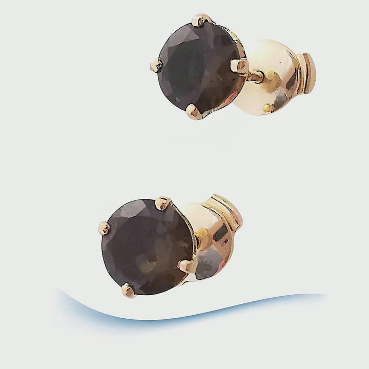 Neuves Boucles d’oreilles puces en Or Jaune 18 K (750/1000) – Quartz Fumé diamètre de 6 mm