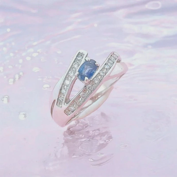 Bague Saphir et Diamants Or Blanc 18K (750/1000) 18 carats