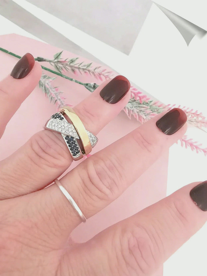 Bague croisée saphirs diamants Or 18K (750/1000) 18 carats