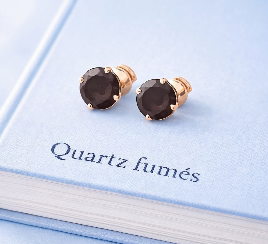 puces d'oreilles quartz fumés or jaune 18K