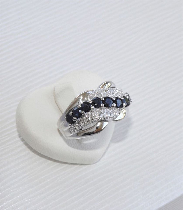 BAGUE EN OR BLANC 18 K ( 750 ) / SAPHIRS / DIAMANTS
