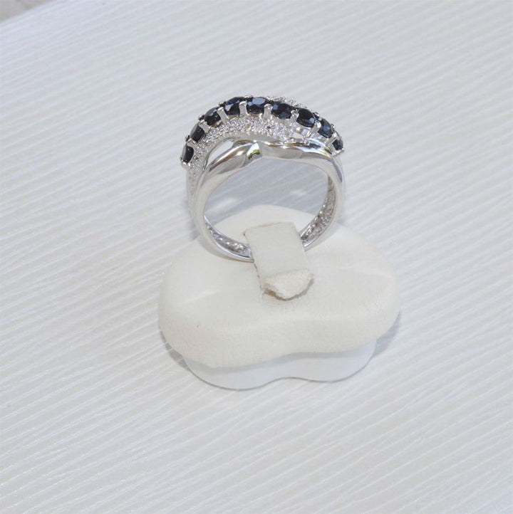 BAGUE EN OR BLANC 18 K ( 750 ) / SAPHIRS / DIAMANTS