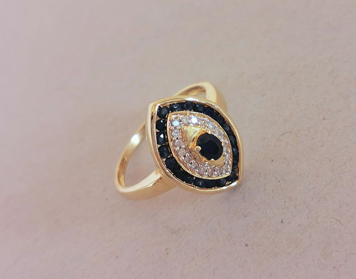 Bague Marquise / Saphirs / Diamants / Or 18 K / 750 / Or 18 carats