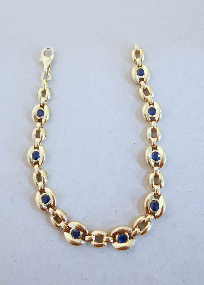 Bracelet / Gourmette / Saphirs / Or 18 K / 19.5 cm / Or 18 carats / 750