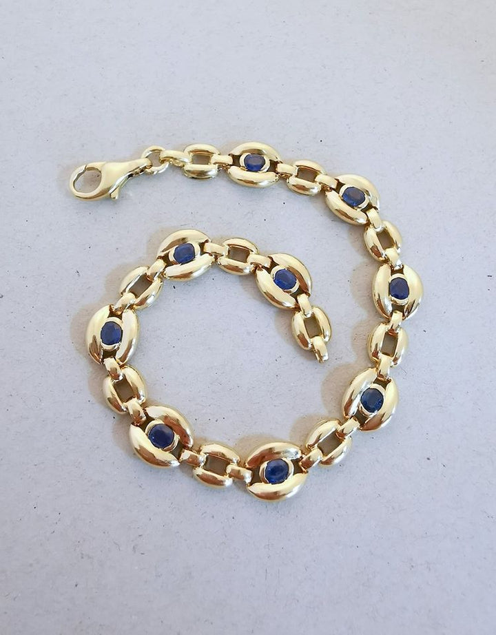 Bracelet / Gourmette / Saphirs / Or 18 K / 19.5 cm / Or 18 carats / 750